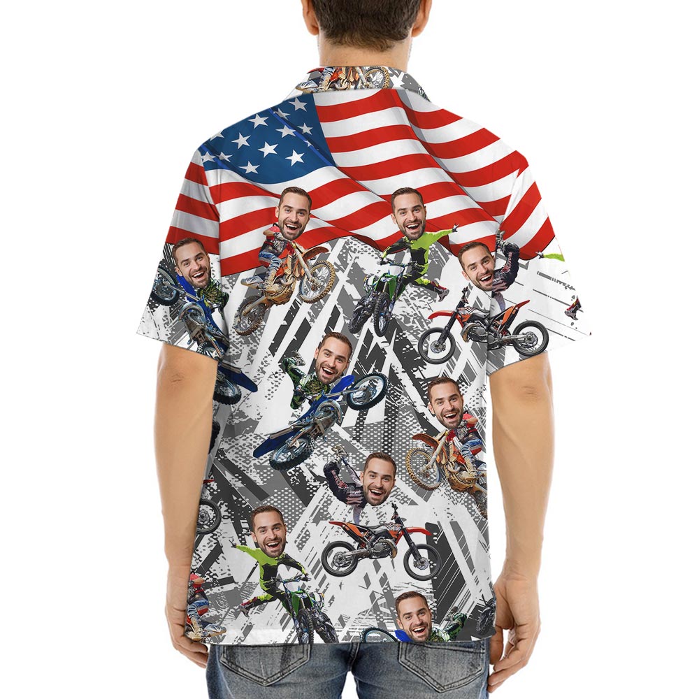 Custom Face Motocross Patriotic Hawaiian Shirt