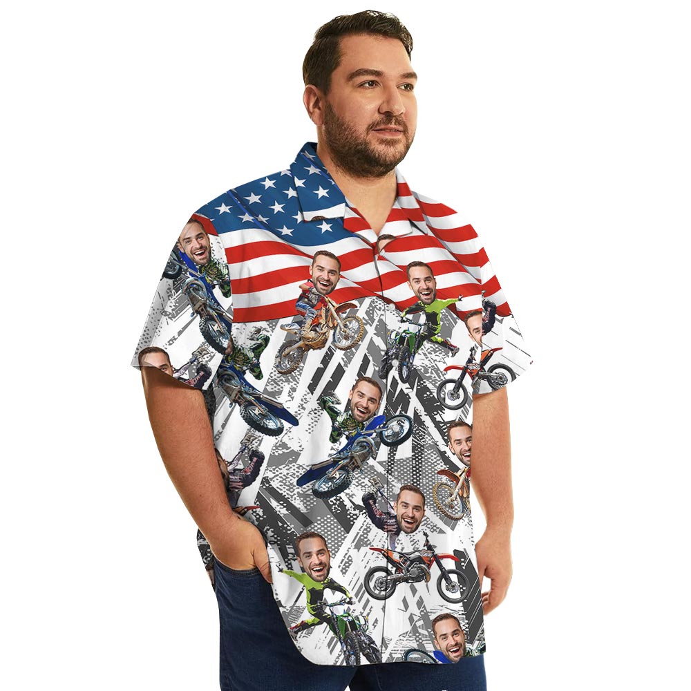 Custom Face Motocross Patriotic Hawaiian Shirt