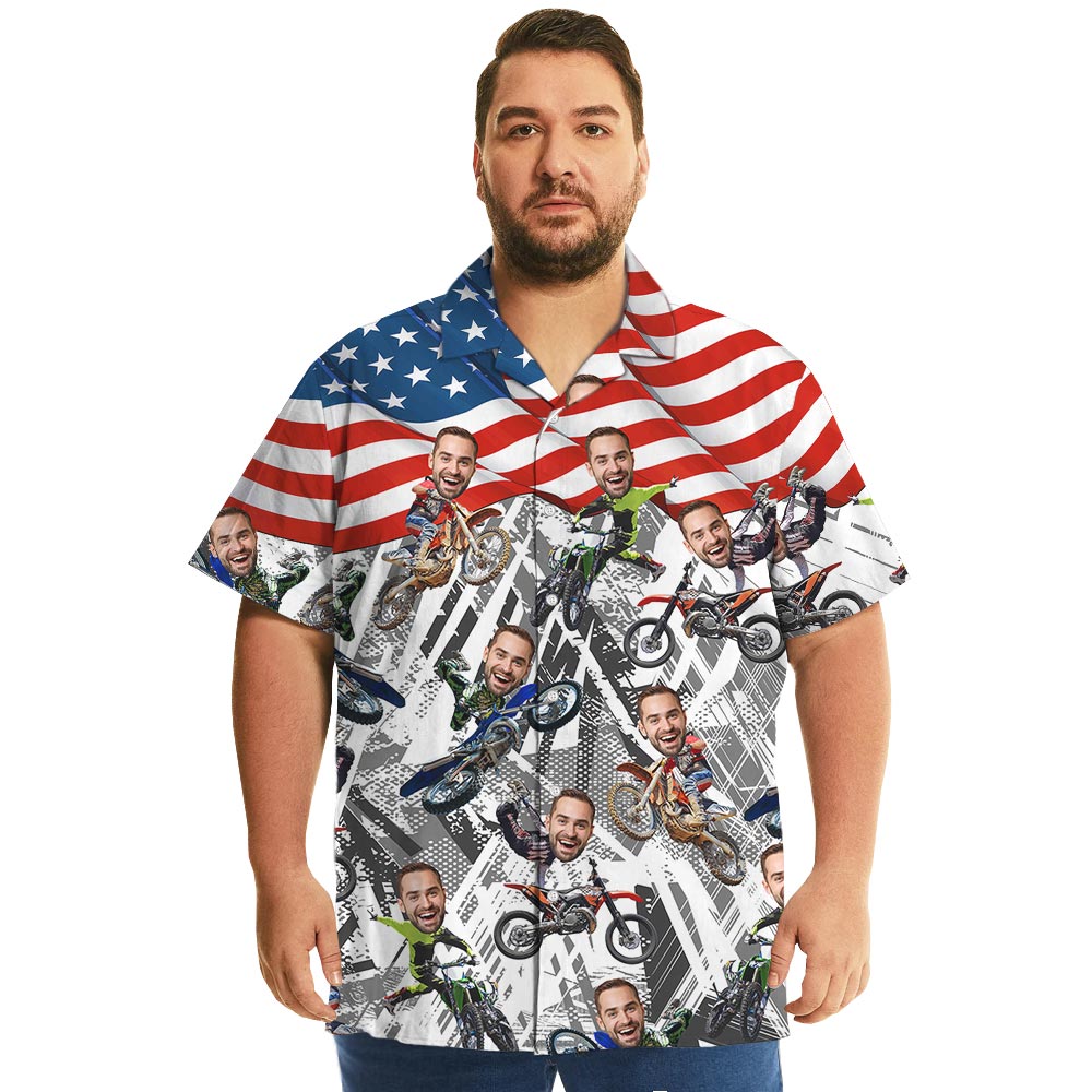 Custom Face Motocross Patriotic Hawaiian Shirt