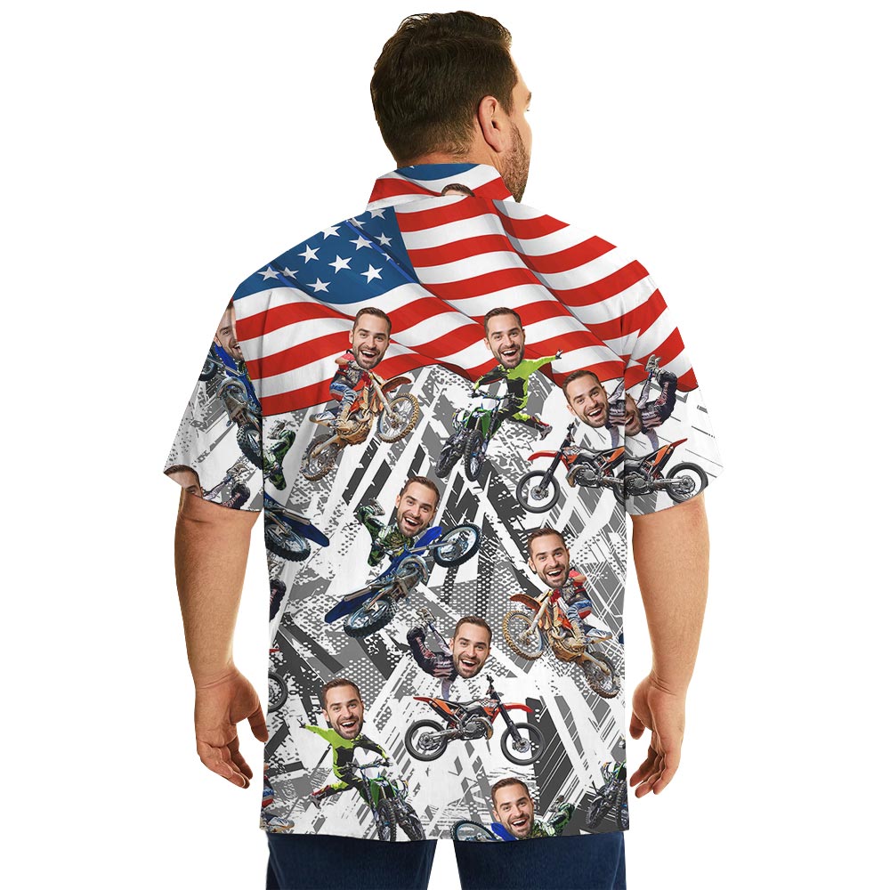 Custom Face Motocross Patriotic Hawaiian Shirt