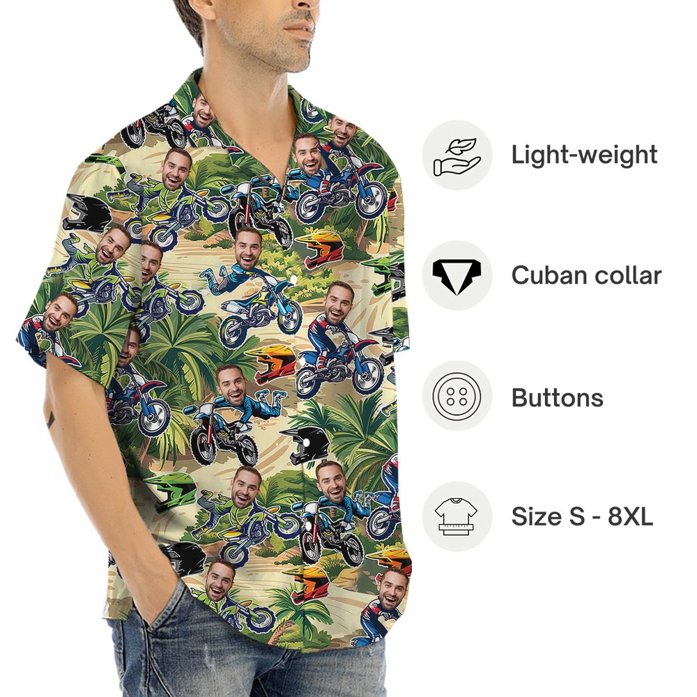 Funny Personalized Motocross Button Collared Shirt With Face