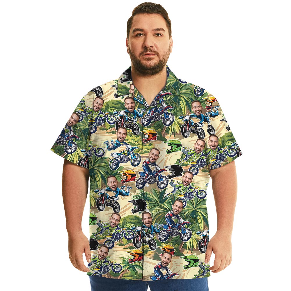 Funny Personalized Motocross Button Collared Shirt With Face