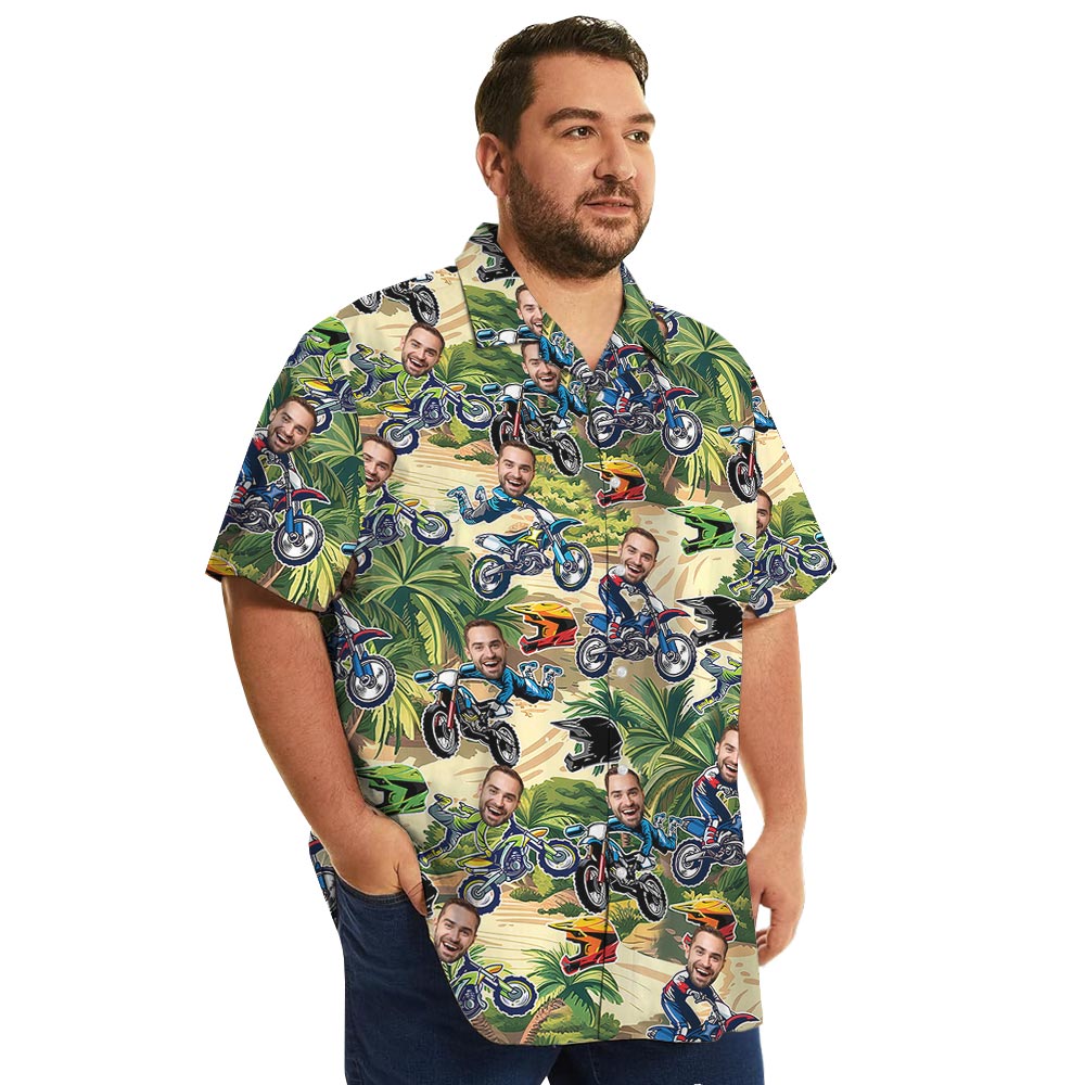 Funny Personalized Motocross Button Collared Shirt With Face