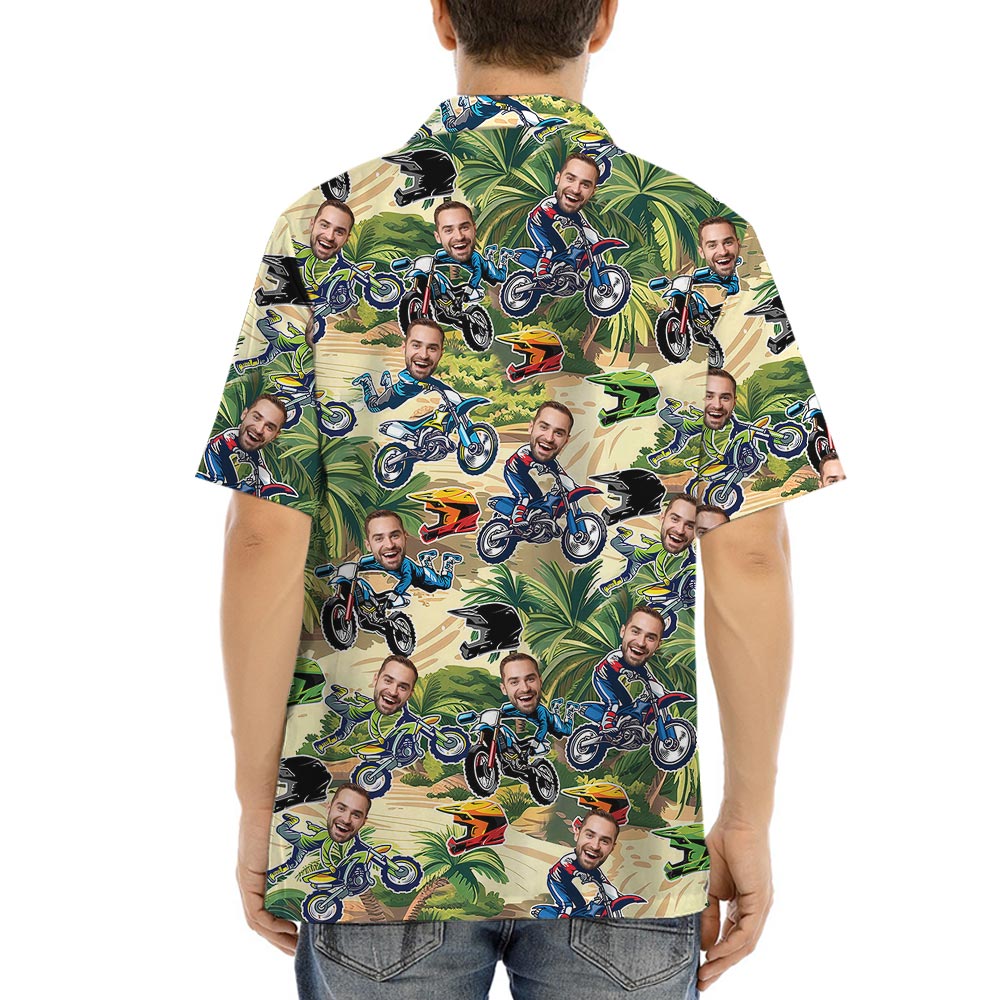 Funny Personalized Motocross Button Collared Shirt With Face