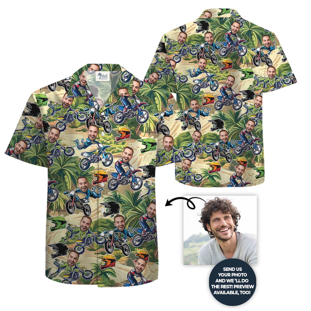 Funny Personalized Motocross Button Collared Shirt With Face