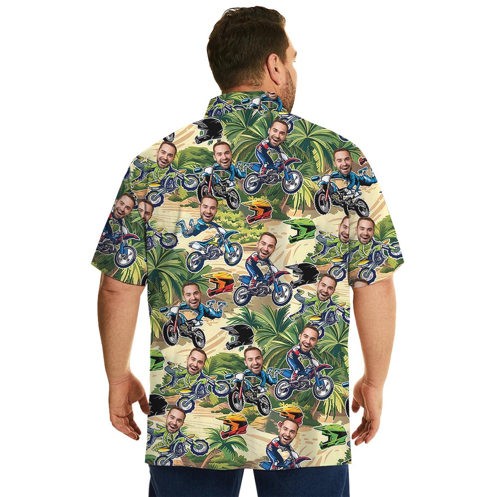 Funny Personalized Motocross Button Collared Shirt With Face