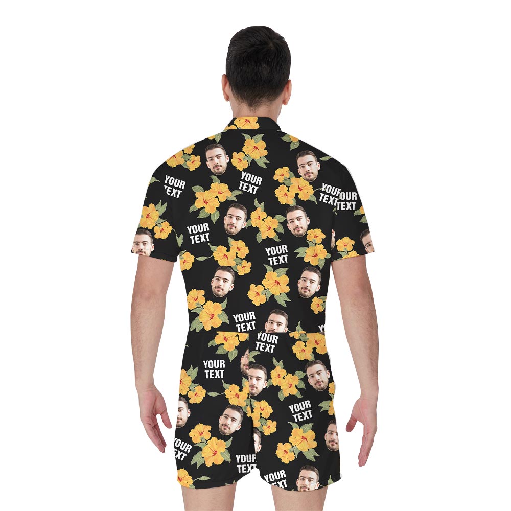 Black Floral Personalized Men's Romper With Multiple Faces