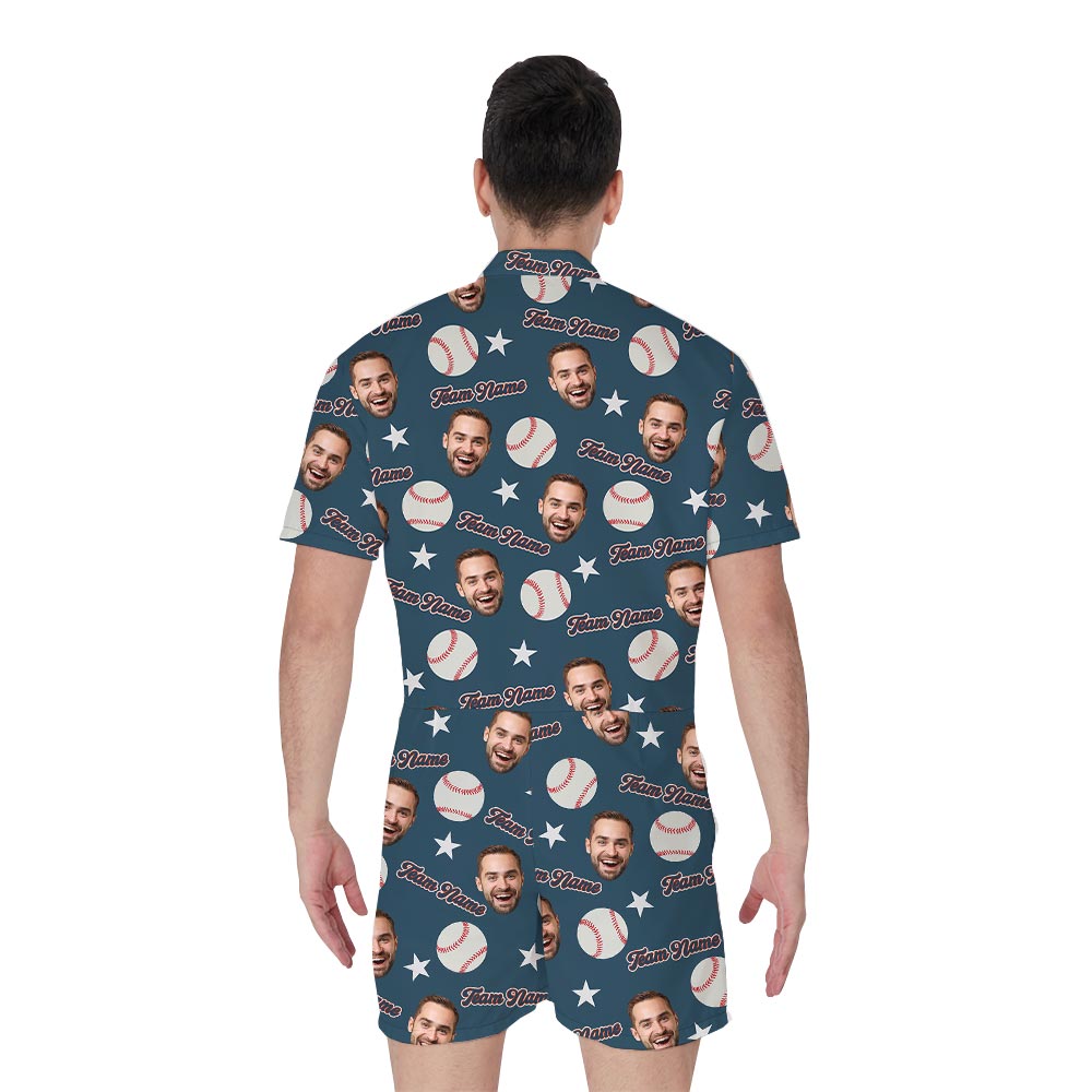 Navy Custom Face And Number Baseball Romper For Men