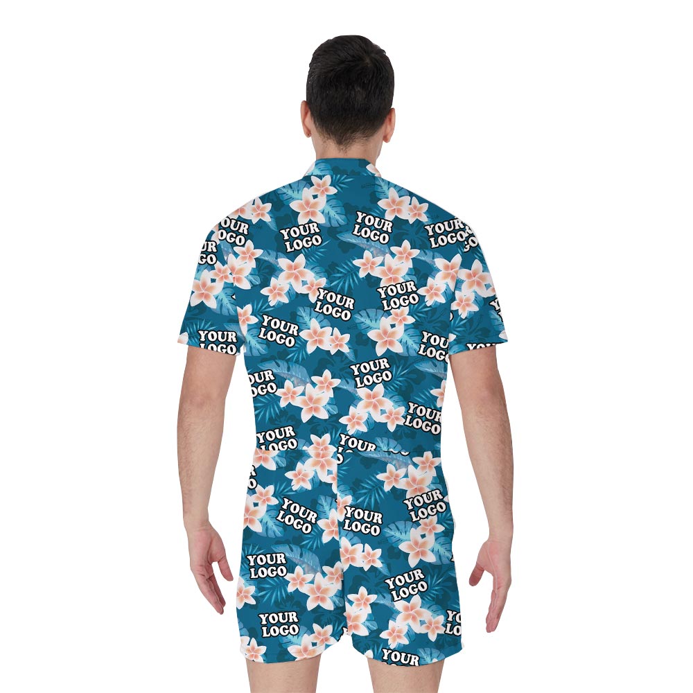 Blue Floral Men's Matching Romper With Logo For Team