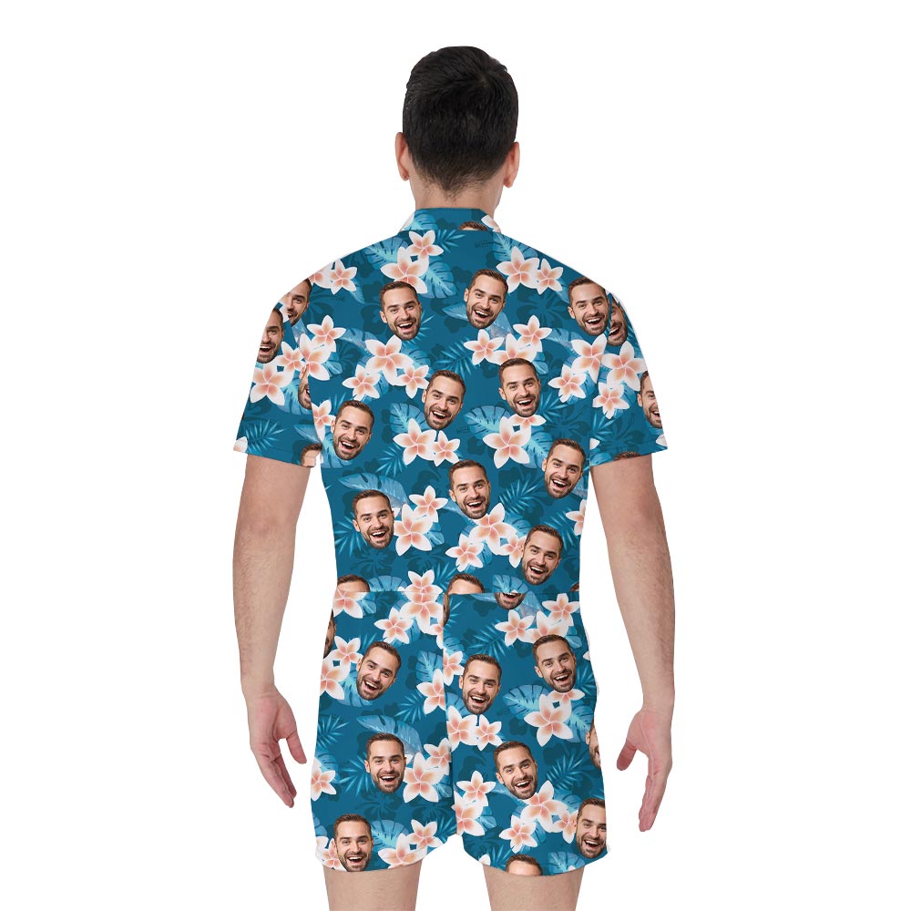 Customize Your Face Men's Hawaiian Romper Blue Theme