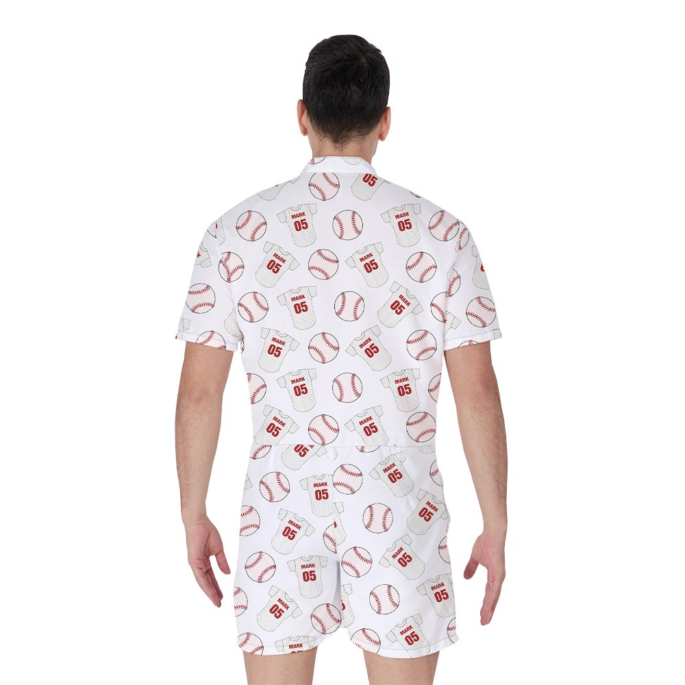 Custom Name And Number Baseball Theme Men's Romper