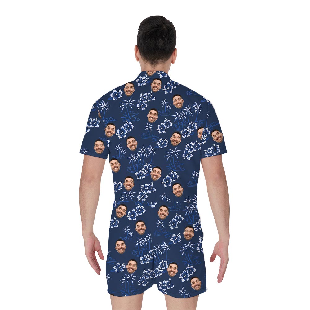 Navy Beach Theme Men's Romper With Custom Face