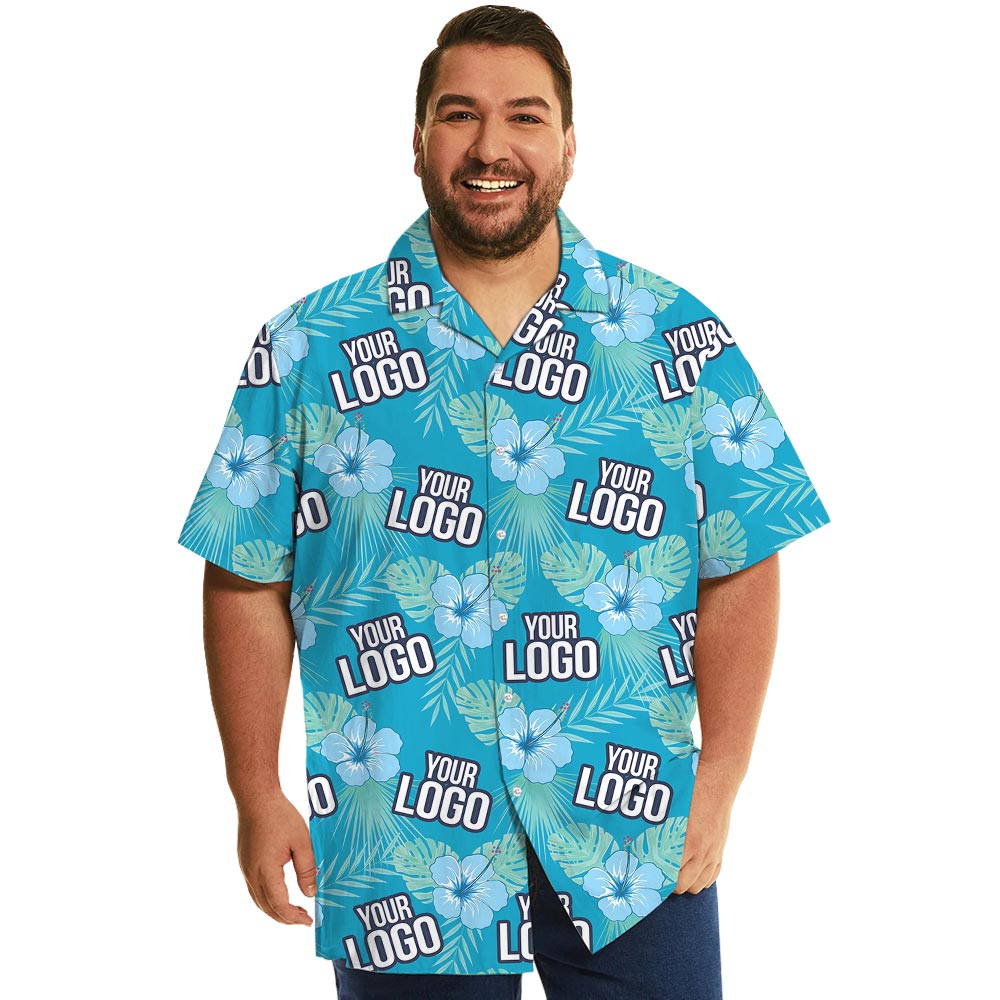 Blue Tropical Theme Hawaiian Shirt With Company Logo - variant image 1