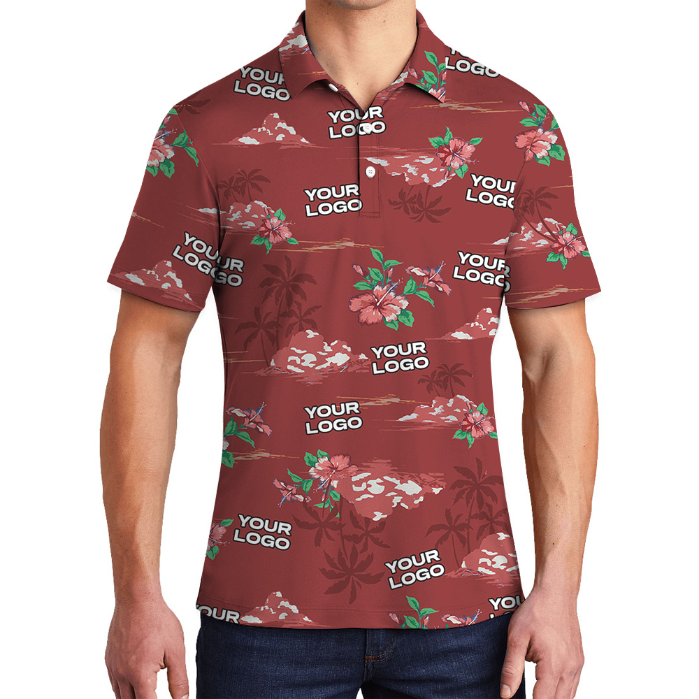 Vintage Tropical Red Polo Shirt With Custom Multiple Logos - variant image 1