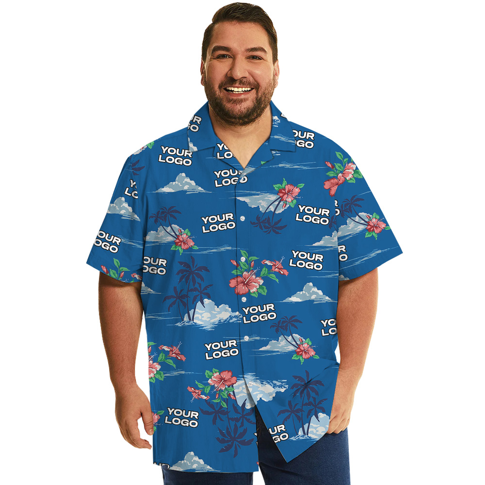 Custom 1-4 Logos Tropical Blue Hawaiian Shirt - variant image 1