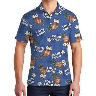 Custom Multiple Logos Blue Pineapple Polo Shirt