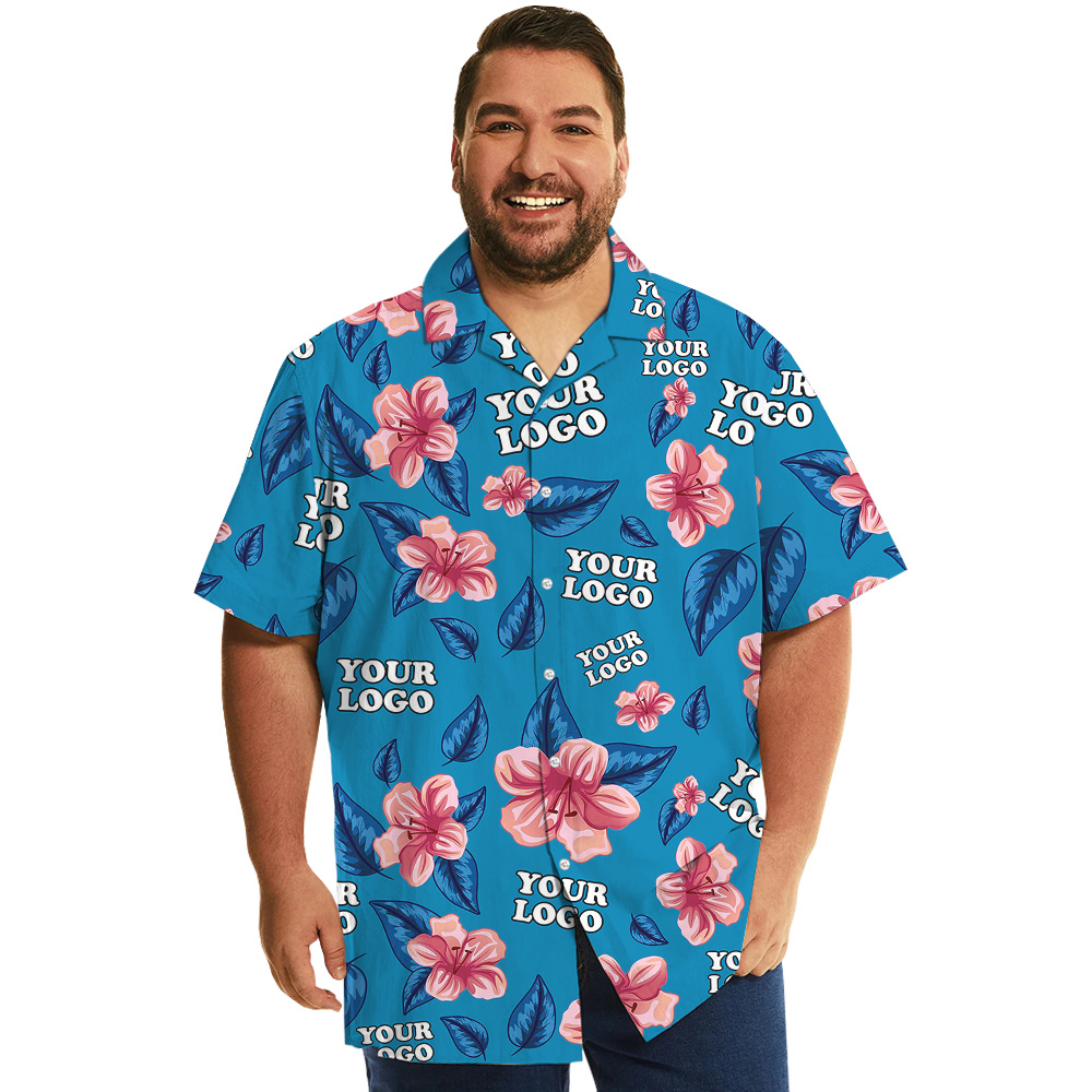Custom Multiples Company Logo Blue Floral Hawaiian Shirt - variant image 1