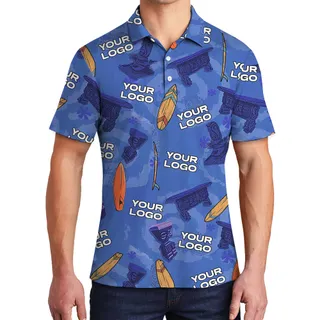 Custom 1-4 Logos Blue Tiki Surfing Polo Shirt