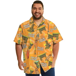 Custom Company Logo Vintage Orange Tiki Hawaiian Shirt