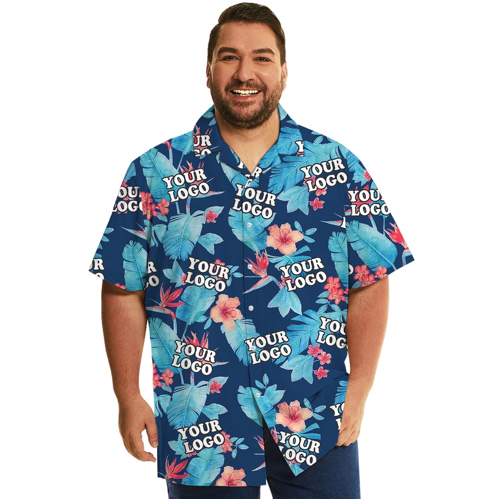 Blue Floral Corporate Hawaiian Shirt With Logo - variant image 1