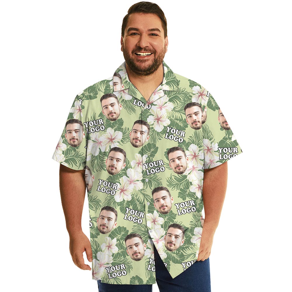 Floral Custom Face And Logo Green Hawaiian Shirt - variant image 1