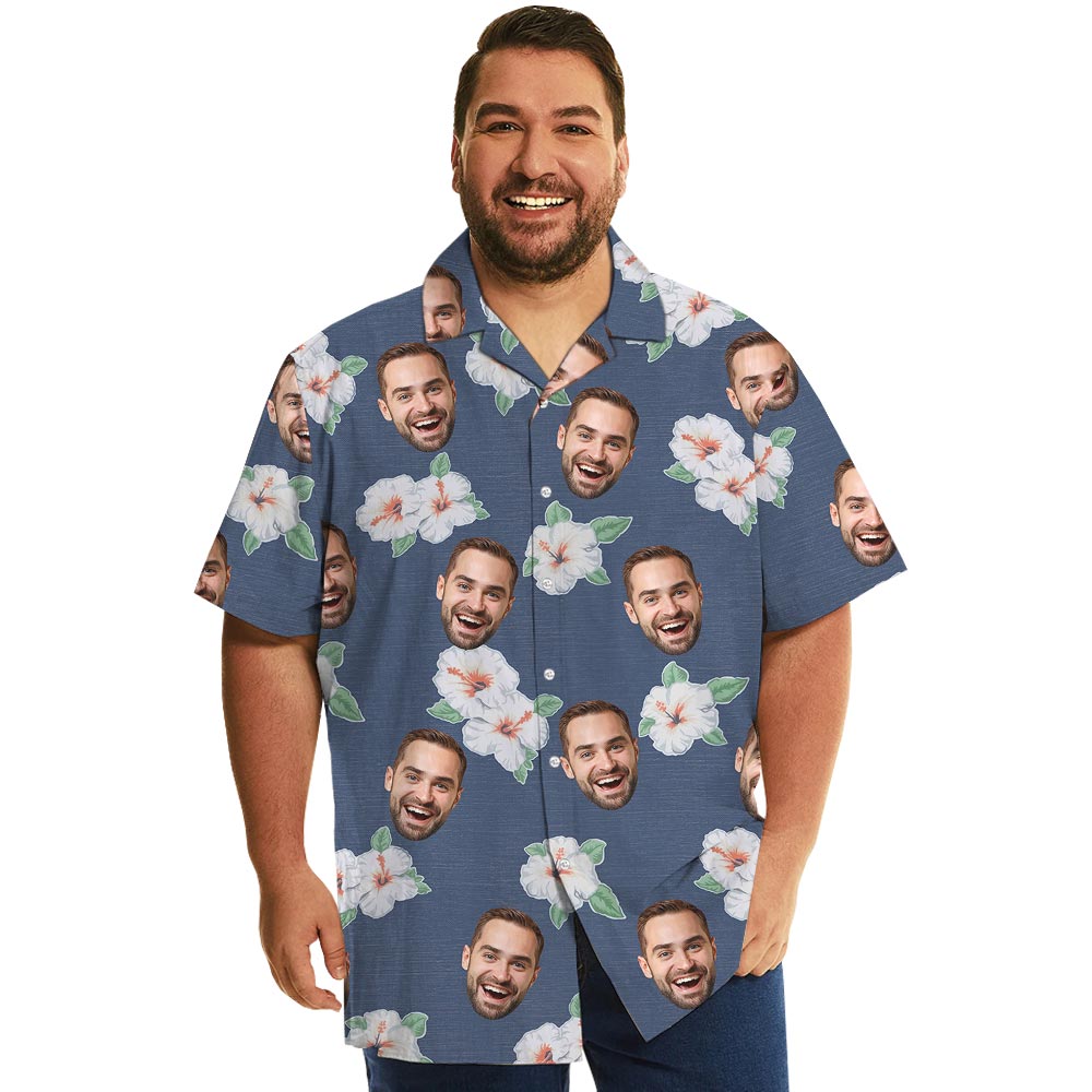 Custom Multiple Faces Hibiscus Navy Tropical Shirt - variant image 1