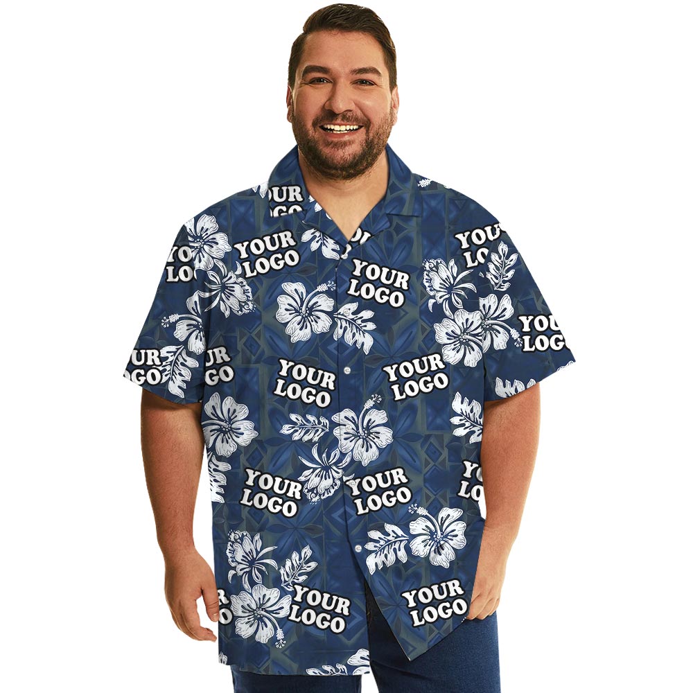 Custom Logo Vintage Navy Hawaiian Shirt With Hibiscus - variant image 1