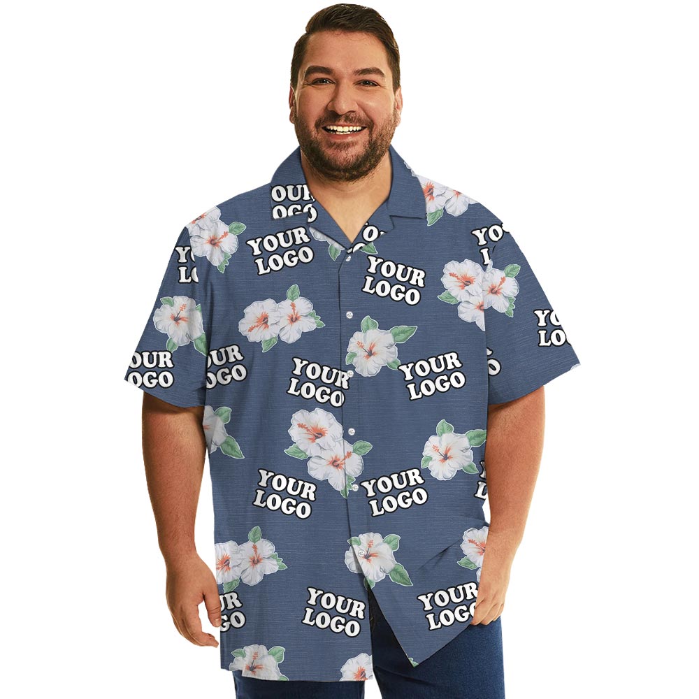 Hibiscus Navy Company Logo Hawaiian Shirts Bulk Order - variant image 1