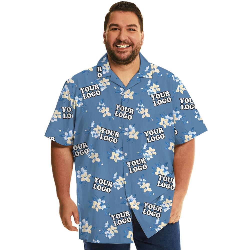 Blue Floral Bulk Hawaiian Shirt With Custom Logo No Minimum - variant image 1