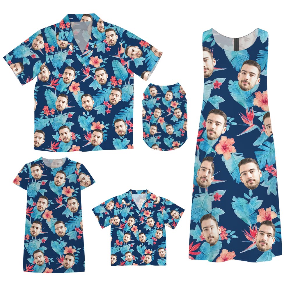 Vintage Navy Hibiscus Tropical Matching Outfits Family