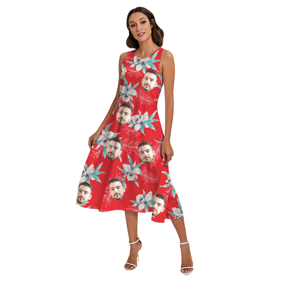Personalized Red Matching Aloha Shirt And Dress For Family