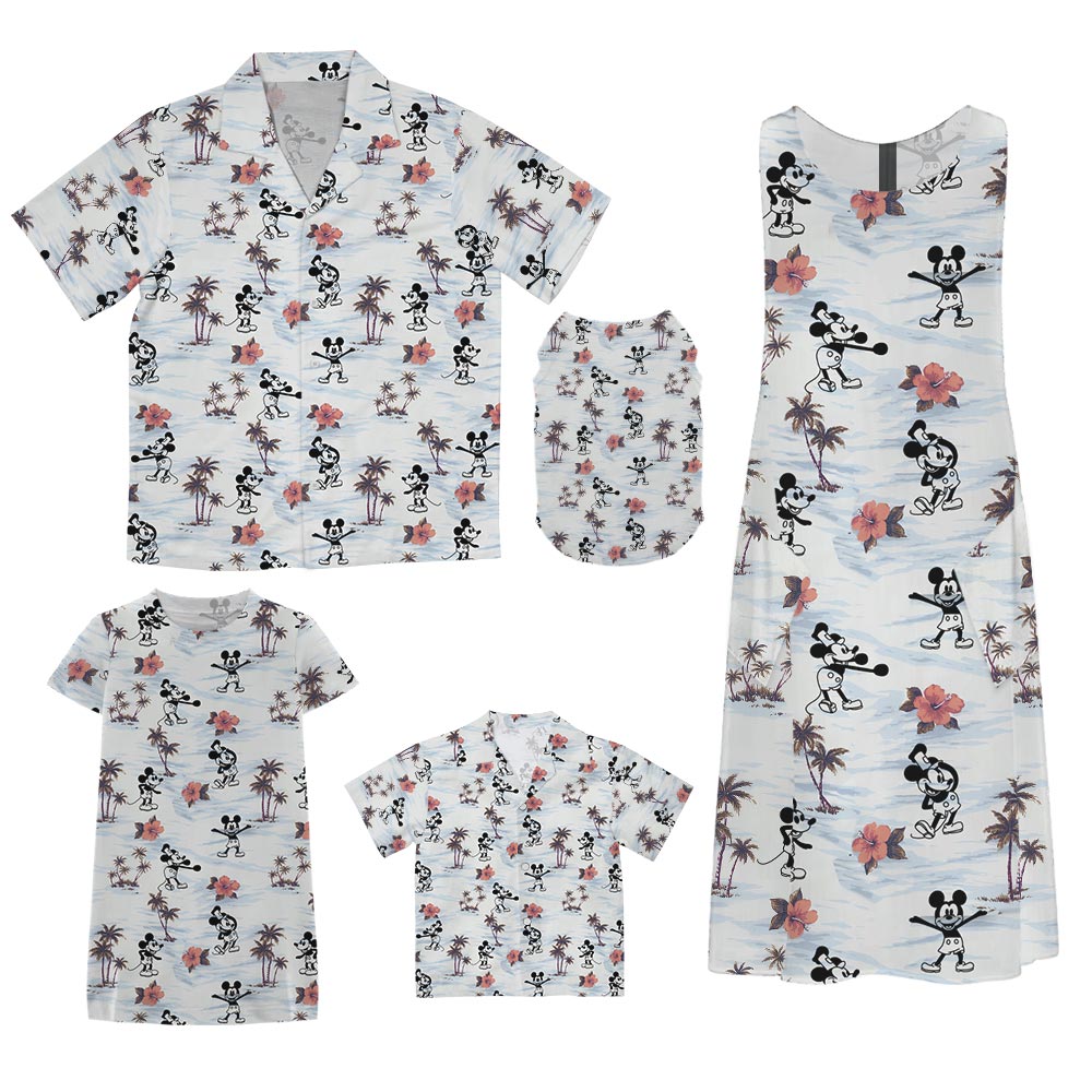 Steamboat Willie Mickey Minnie Family Matching Aloha Shirt Dress