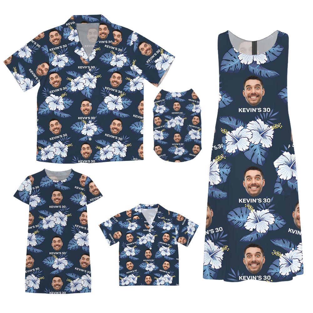Custom Family Face Matching Aloha Outfits Navy