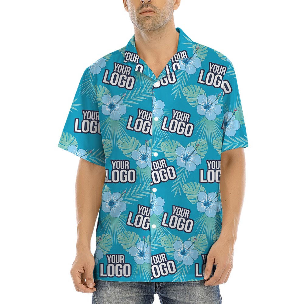 Blue Tropical Theme Hawaiian Shirt With Company Logo