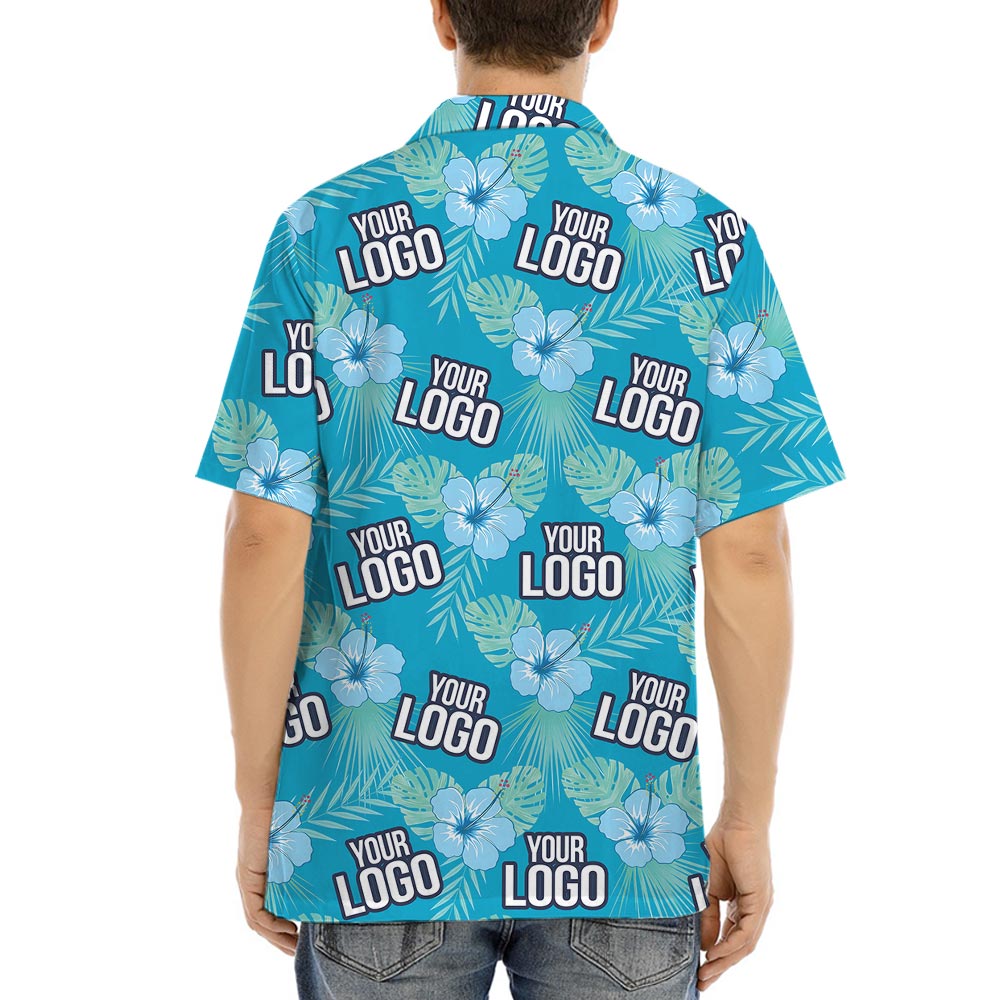 Blue Tropical Theme Hawaiian Shirt With Company Logo