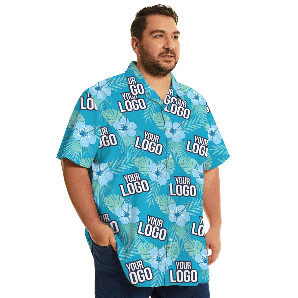 Blue Tropical Theme Hawaiian Shirt With Company Logo
