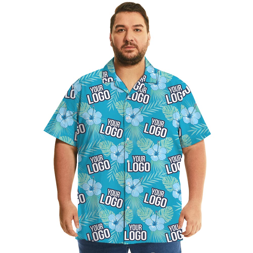 Blue Tropical Theme Hawaiian Shirt With Company Logo