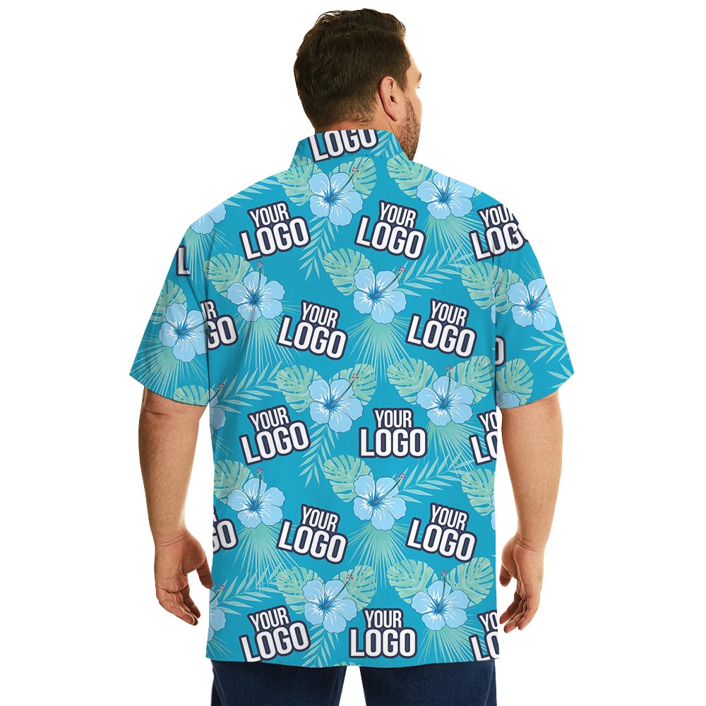 Blue Tropical Theme Hawaiian Shirt With Company Logo