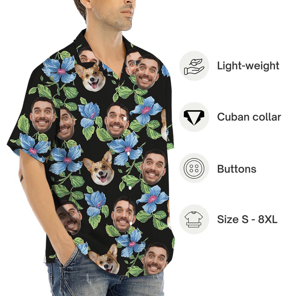 Black Personalized Tropical Summer Shirt With Photo