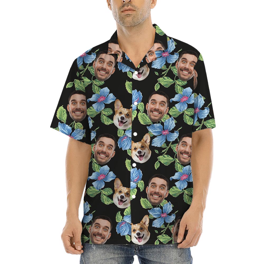 Black Personalized Tropical Summer Shirt With Photo