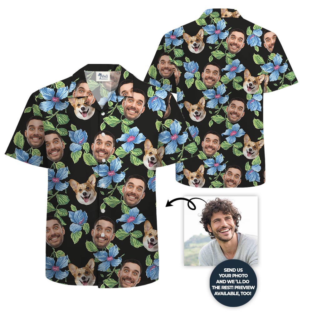 Black Personalized Tropical Summer Shirt With Photo