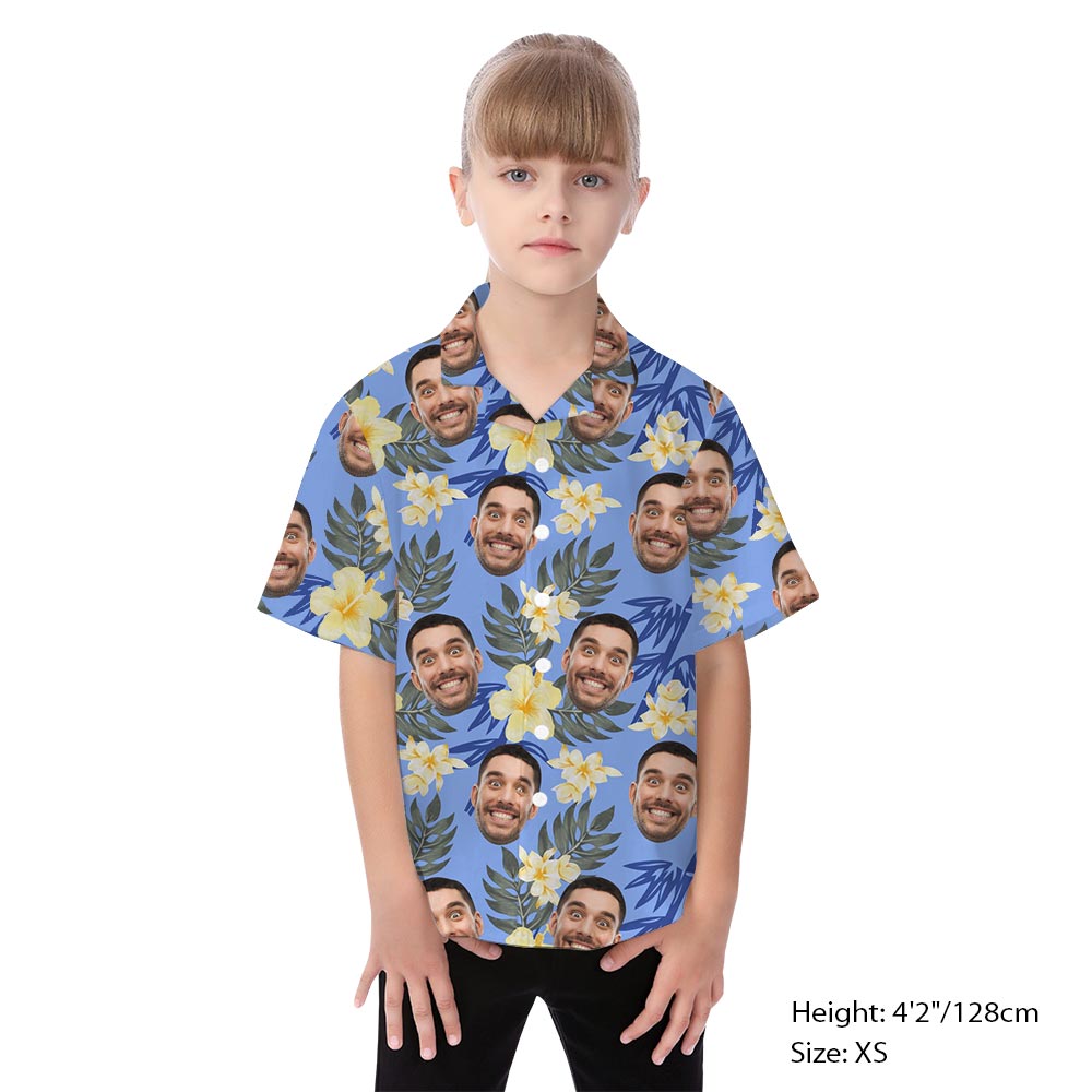 Blue Matching Family Hawaiian Shirt And Dress With Custom Face