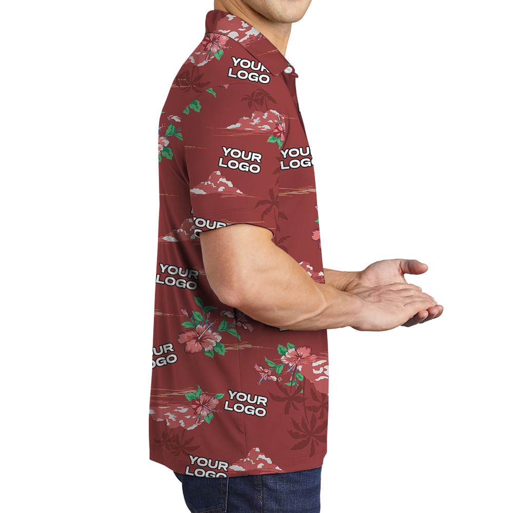 Vintage Tropical Red Polo Shirt With Custom Multiple Logos