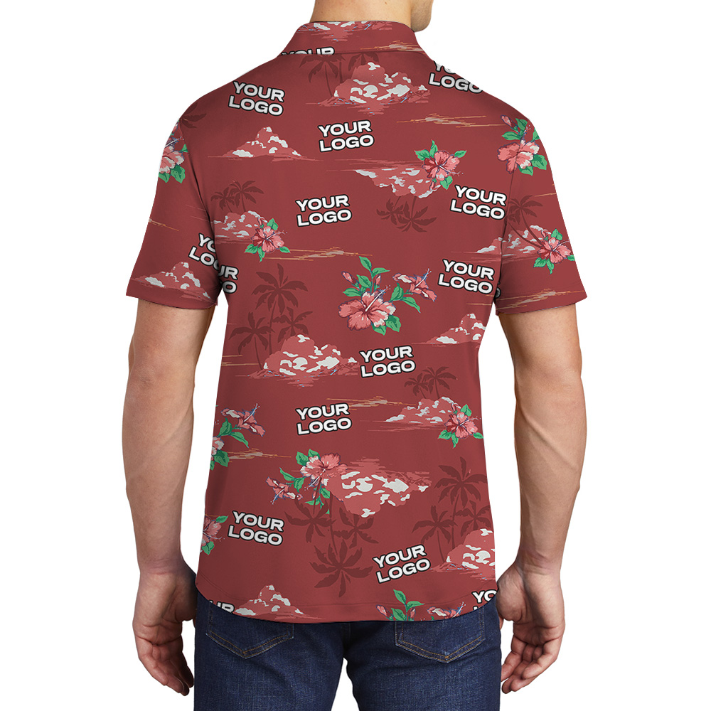 Vintage Tropical Red Polo Shirt With Custom Multiple Logos