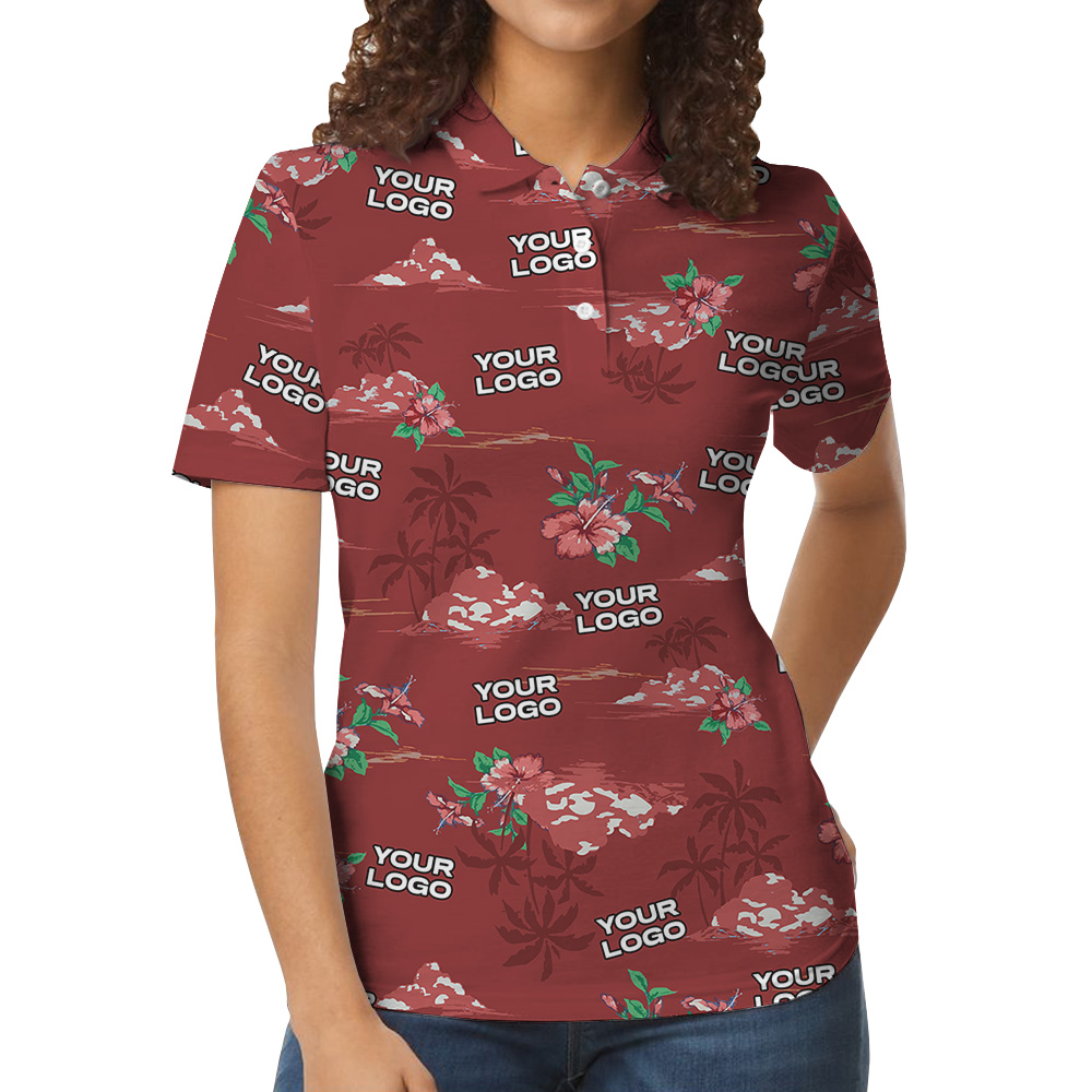 Vintage Tropical Red Polo Shirt With Custom Multiple Logos
