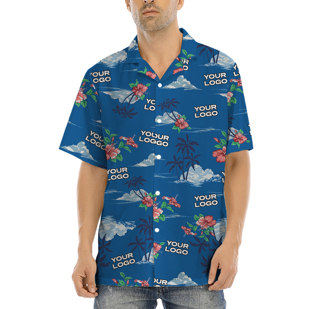 Custom 1-4 Logos Tropical Blue Hawaiian Shirt