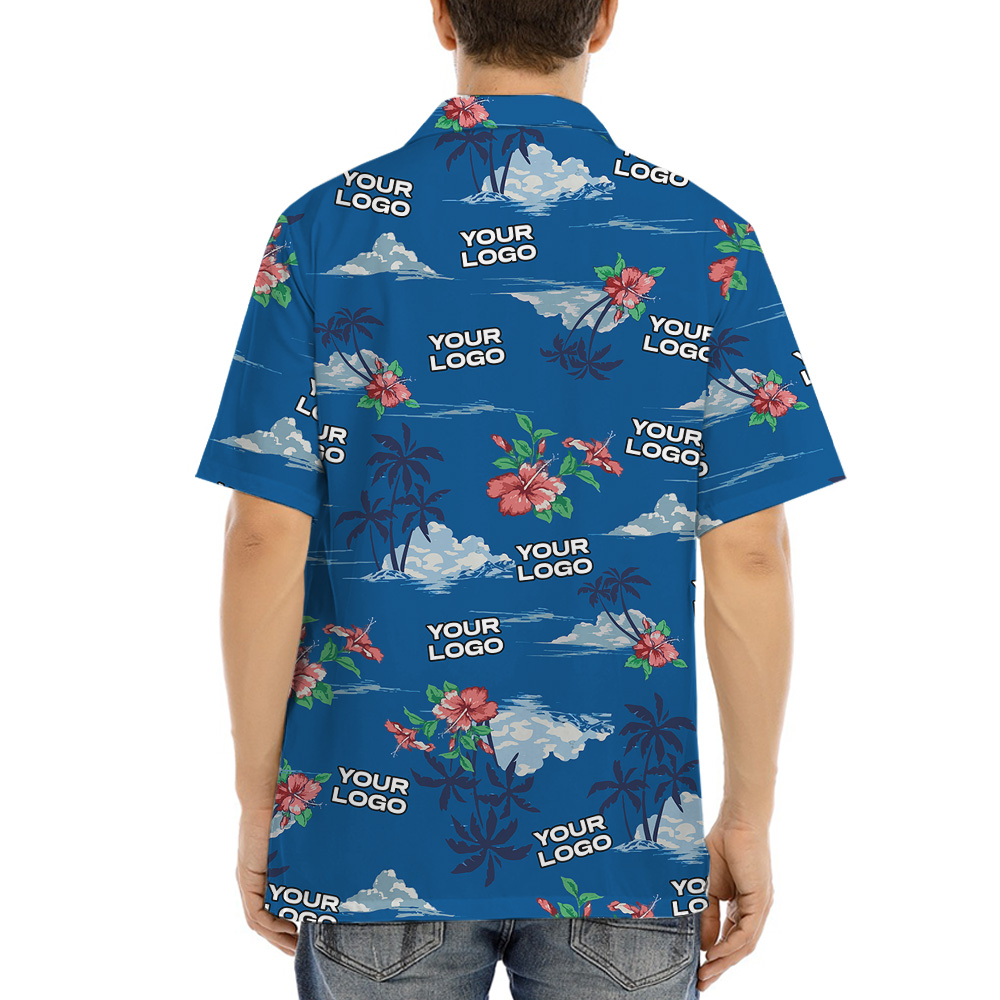 Custom 1-4 Logos Tropical Blue Hawaiian Shirt