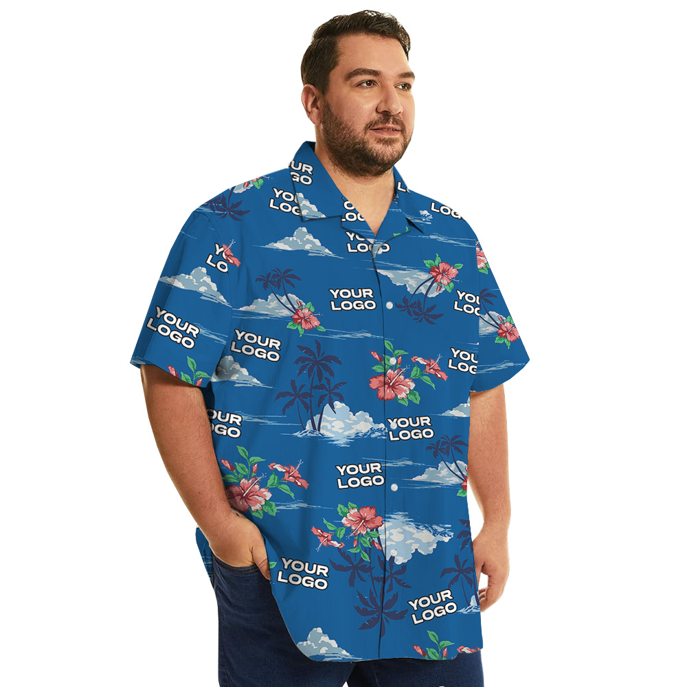 Custom 1-4 Logos Tropical Blue Hawaiian Shirt