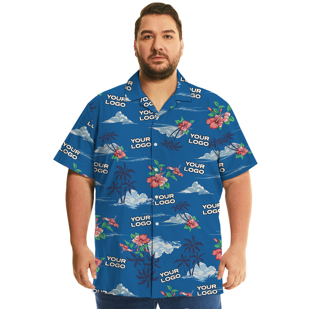 Custom 1-4 Logos Tropical Blue Hawaiian Shirt