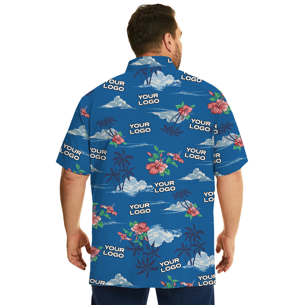 Custom 1-4 Logos Tropical Blue Hawaiian Shirt